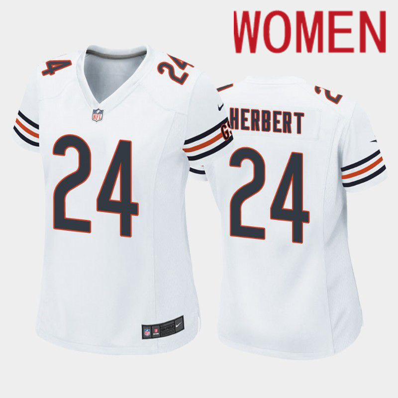 Women Chicago Bears 24 Khalil Herbert Nike White Game NFL Jersey